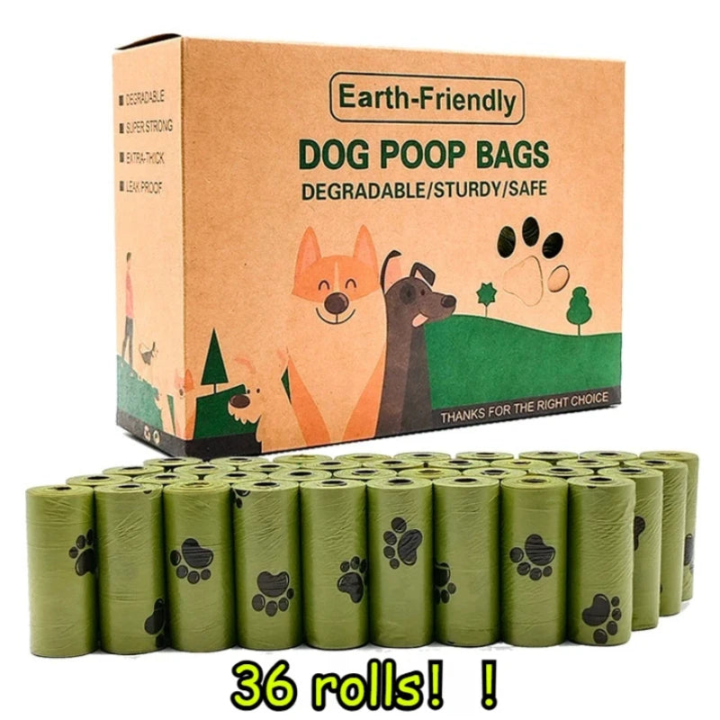 36 rolls of 540 pet feces bags, filled with leak proof dog bags, with paw print design, used for pet cleaning and outdoor use