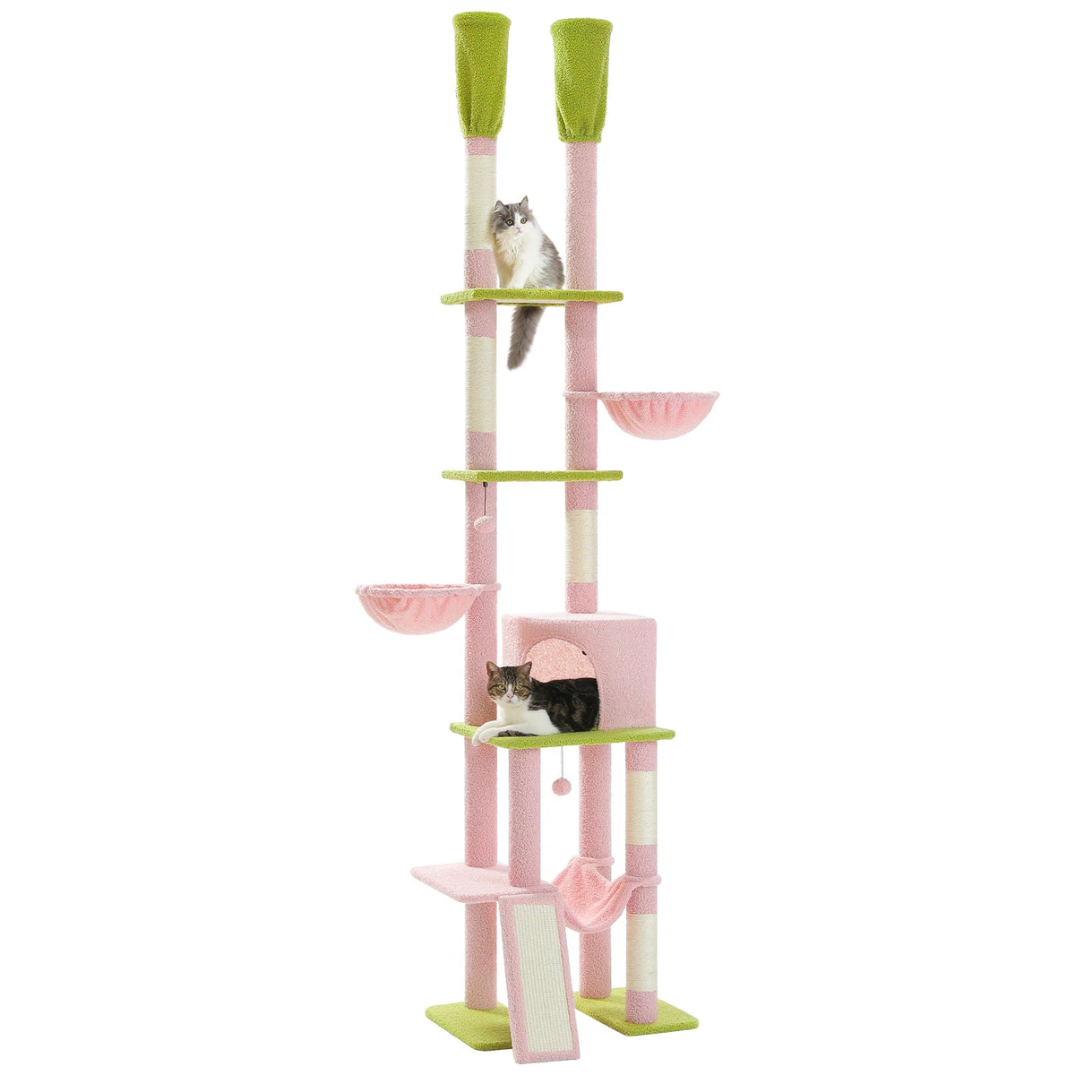 Cactus Cat Tree Floor to Ceiling Cat Tower 7 Tiers Cat Climbing Tree with Cozy Hammocks and Condos 5 Platforms Scratching Posts