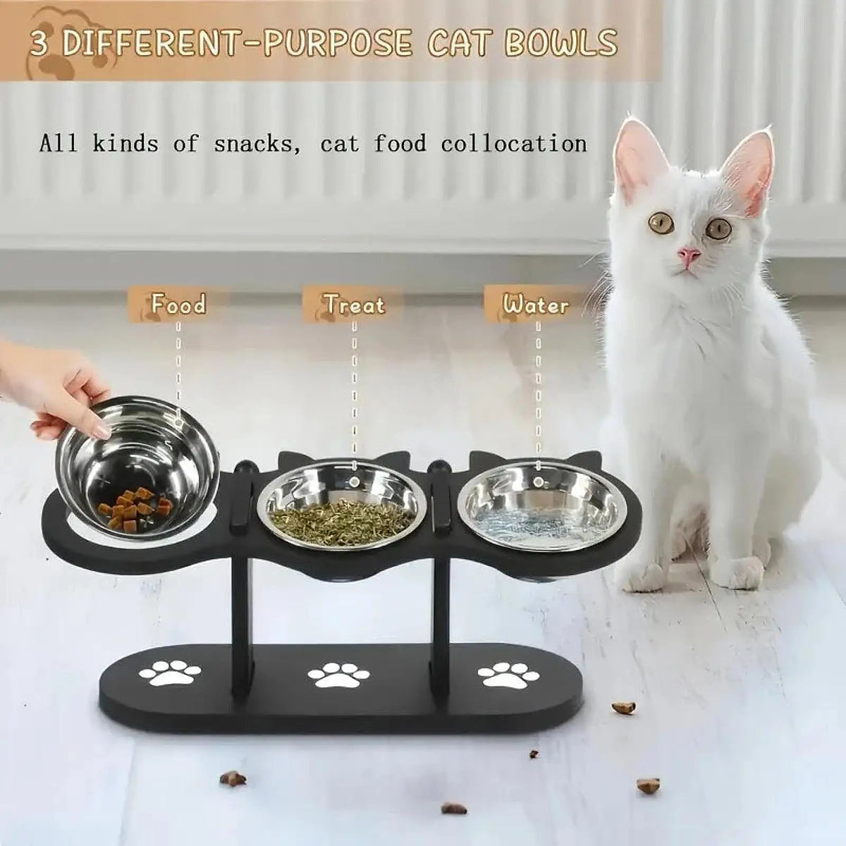 Adjustable Cat Bowls Elevated Cat Feeder Sturdy Food Dispenser Water Bowl Cat Accessories supplies for Home Small Dog Puppy Pet
