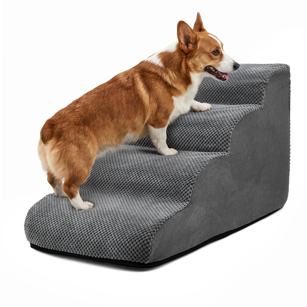 4-Tier Pet Stairs, 20" High Density Foam Dog Steps, Non-Slip Removable Washable Cover Pet Ramp, Safe Climb for Small Dogs, Aged Dogs, Injured Dogs and Low Beds