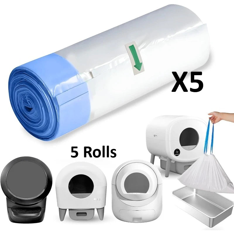 5 Rolls Self Cleaning Cat Litter Box Liners 20 Counts Extra Thick for Automatic Cat Litter Box Robot with Drawstring Trash Bags