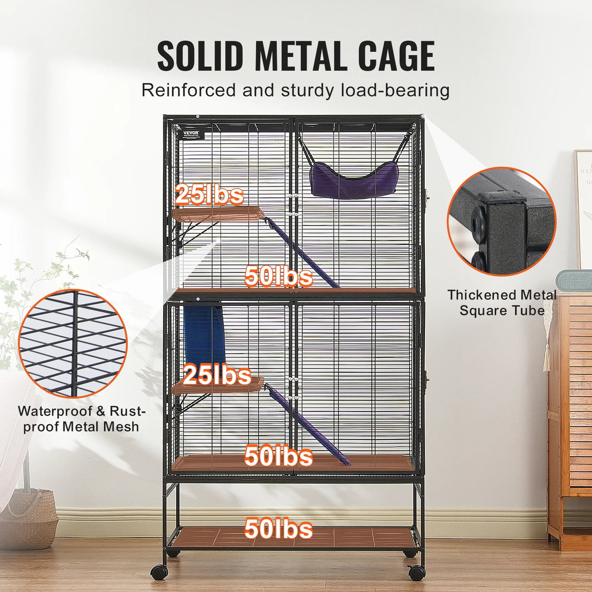 SucceBuy 64.6" Rolling Metal Ferret Cage Large 4-Tier Critter Nation Cage Small Animal Cage for Rats Hamster Guinea Chinchilla