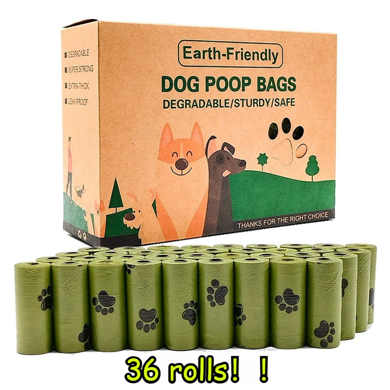 36 rolls of 540 pet feces bags, filled with leak proof dog bags, with paw print design, used for pet cleaning and outdoor use