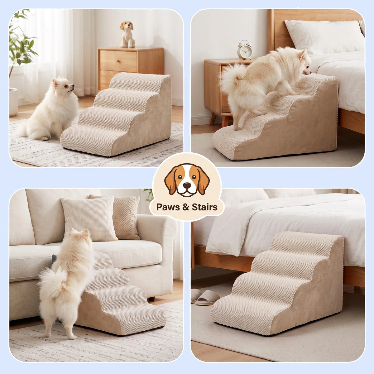 4-Tier Pet Stairs, 20" High Density Foam Dog Steps, Non-Slip Removable Washable Cover Pet Ramp, Safe Climb for Small Dogs, Aged Dogs, Injured Dogs and Low Beds