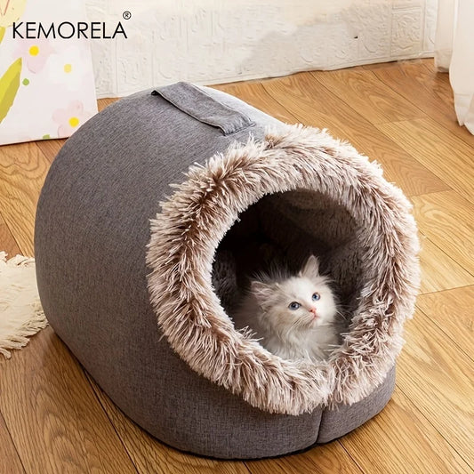 KEMORELA Winter Cat Bed Self-Warming Puppy House Cozy Cat Sleeping Cave Beds Indoor Kitten Nest Kennel Hut for Small Medium Cats